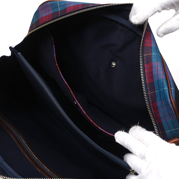  ブリーフケース メンズ ビジネスバッグ チェック柄 ブルー ネイビー 青色 本革 レザー 日本製 カバン 通勤 鞄 フランコ スパダ(Franco Spada)