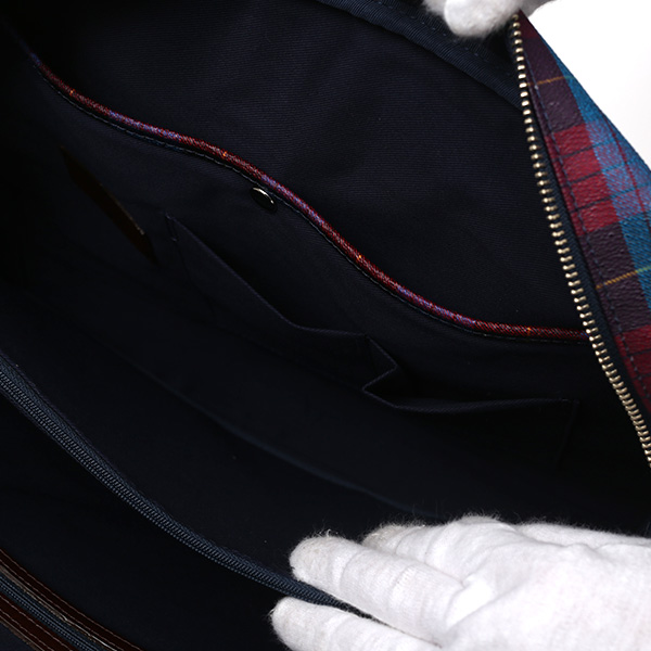  ブリーフケース メンズ ビジネスバッグ チェック柄 ブルー ネイビー 青色 本革 レザー 日本製 カバン 通勤 鞄 フランコ スパダ(Franco Spada)