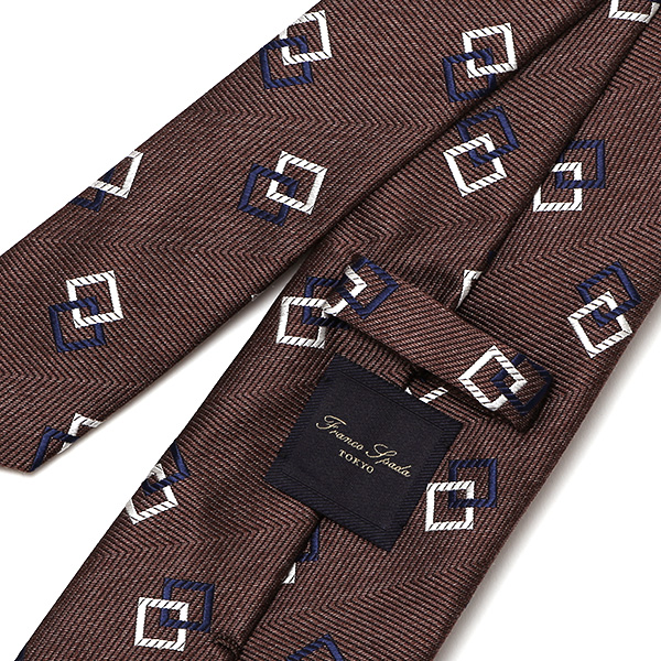  ネクタイ 総柄 おしゃれ ビジネス フォーマル ダンディ スクエアモチーフ シルクタイ 日本製 ブランド ブラウン 茶 茶色 男性 彼氏 旦那 夫 プレゼント 誕生日 父の日 社会人 高級 絹 フランコ スパダ(Franco Spada)