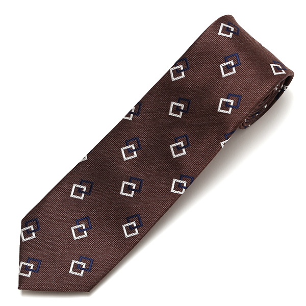  ネクタイ 総柄 おしゃれ ビジネス フォーマル ダンディ スクエアモチーフ シルクタイ 日本製 ブランド ブラウン 茶 茶色 男性 彼氏 旦那 夫 プレゼント 誕生日 父の日 社会人 高級 絹 フランコ スパダ(Franco Spada)
