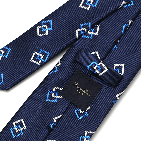  ネクタイ 総柄 おしゃれ ビジネス フォーマル ダンディ スクエアモチーフ シルクタイ 日本製 ブランド ブルー ネイビー 青色 男性 彼氏 旦那 夫 プレゼント 誕生日 父の日 社会人 高級 絹 フランコ スパダ(Franco Spada)