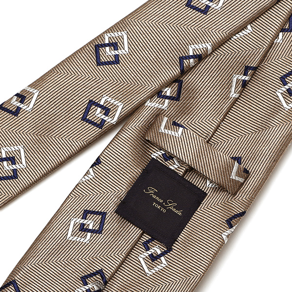  ネクタイ 総柄 おしゃれ ビジネス フォーマル ダンディ スクエアモチーフ シルクタイ 日本製 ブランド ベージュ 肌色 男性 彼氏 旦那 夫 プレゼント 誕生日 父の日 社会人 高級 絹 フランコ スパダ(Franco Spada)