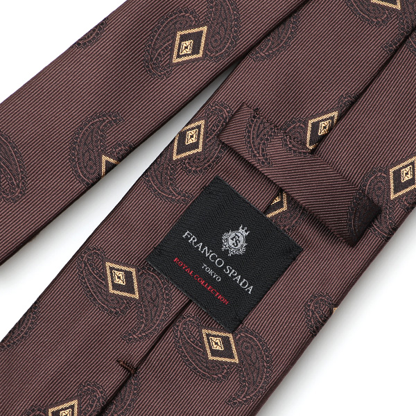 フランコスパダ ネクタイ ペイズリー 小紋柄 京都産 シルク100% 日本製 ブランド 手縫い 結婚式 化粧箱付き ブラウン 茶 茶色 ビジネス 仕事 披露宴 スーツ フォーマル 30代 40代 50代 60代 シンプル おしゃれ 高級 西陣織 京丹後 Franco Spada