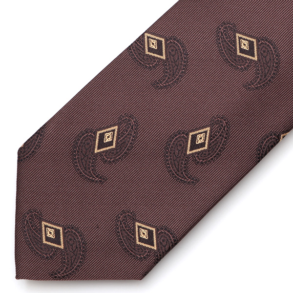 フランコスパダ ネクタイ ペイズリー 小紋柄 京都産 シルク100% 日本製 ブランド 手縫い 結婚式 化粧箱付き ブラウン 茶 茶色 ビジネス 仕事 披露宴 スーツ フォーマル 30代 40代 50代 60代 シンプル おしゃれ 高級 西陣織 京丹後 Franco Spada