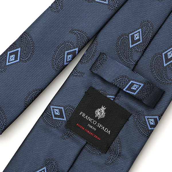  フランコスパダ ネクタイ ペイズリー 小紋柄 京都産 シルク100％ 日本製 ブランド 手縫い 結婚式 化粧箱付き ブルー ネイビー 青色 ビジネス 仕事 披露宴 スーツ フォーマル 30代 40代 50代 60代 シンプル おしゃれ 高級 西陣織 京丹後 Franco Spada