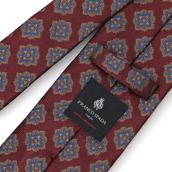  フランコスパダ ネクタイ 超低速織り 最高級モデル メダリオン 小紋柄 京都産 シルク100％ ワイン レッド ワイン 赤色 日本製 ブランド 手縫い 結婚式 化粧箱付き ビジネス 仕事 披露宴 スーツ フォーマル 30代 40代 50代 60代 西陣織 京丹後 Franco Spada