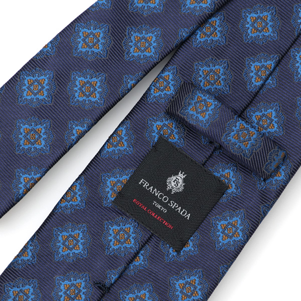  フランコスパダ ネクタイ 超低速織り 最高級モデル メダリオン 小紋柄 京都産 シルク100％ ブルー ネイビー 青色 日本製 ブランド 手縫い 結婚式 化粧箱付き ビジネス 仕事 披露宴 スーツ フォーマル 30代 40代 50代 60代 西陣織 京丹後 Franco Spada