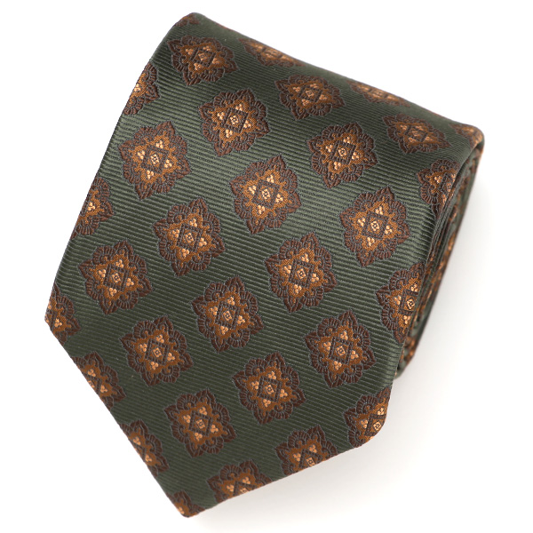 フランコ スパダ(Franco Spada) 超低速織り メダリオン 小紋柄 手縫い ネクタイ [fra0083] グリーン