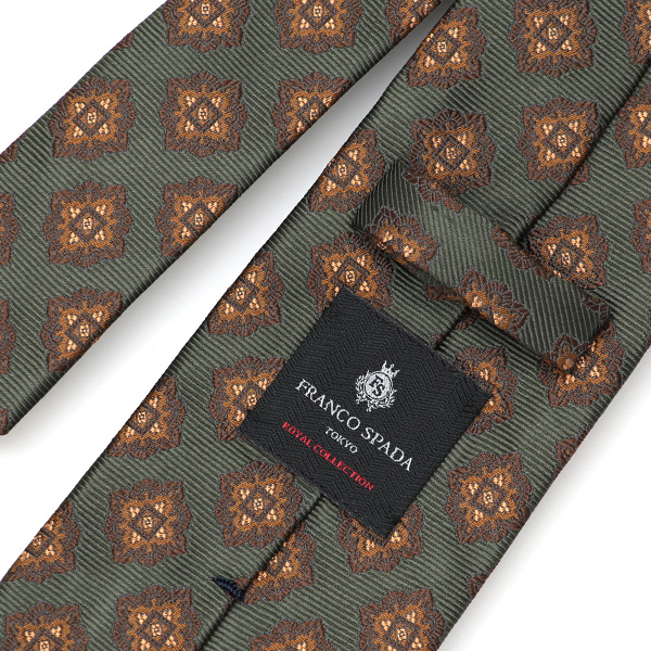  フランコスパダ ネクタイ 超低速織り 最高級モデル メダリオン 小紋柄 京都産 シルク100％ グリーン 緑色 日本製 ブランド 手縫い 結婚式 化粧箱付き ビジネス 仕事 披露宴 スーツ フォーマル 30代 40代 50代 60代 西陣織 京丹後 Franco Spada