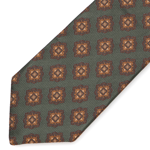  フランコスパダ ネクタイ 超低速織り 最高級モデル メダリオン 小紋柄 京都産 シルク100％ グリーン 緑色 日本製 ブランド 手縫い 結婚式 化粧箱付き ビジネス 仕事 披露宴 スーツ フォーマル 30代 40代 50代 60代 西陣織 京丹後 Franco Spada