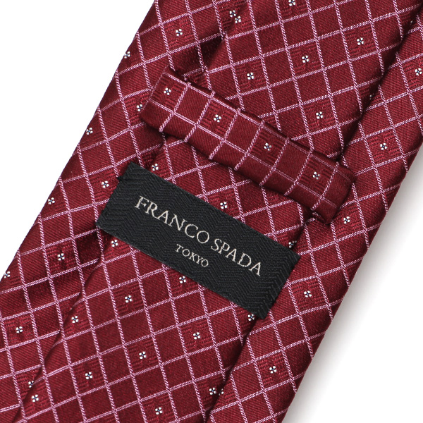  フランコスパダ ネクタイ ドット 格子柄 レッド ワイン 赤色 日本製 ブランド 京都産 シルク100％ 高級 結婚式 披露宴 ビジネス プレゼント ギフト 30代 40代 50代 60代 おしゃれ 仕事 Franco Spada