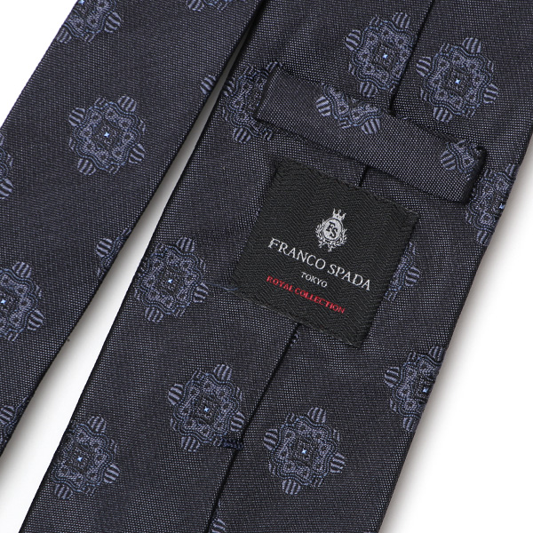  ネクタイ 総柄 メダリオン グレー グレイ 灰色 日本製 ブランド シルク 100％ 無地 仕事 ビジネス 結婚式 披露宴 フランコスパダ Franco Spada