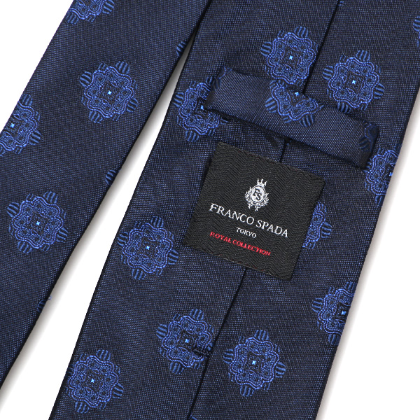  ネクタイ 総柄 メダリオン ブルー ネイビー 青色 日本製 ブランド シルク 100％ 無地 仕事 ビジネス 結婚式 披露宴 フランコスパダ Franco Spada