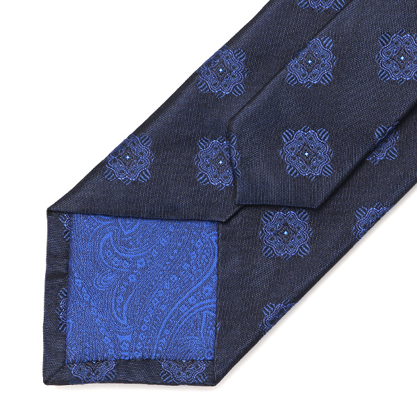  ネクタイ 総柄 メダリオン ブルー ネイビー 青色 日本製 ブランド シルク 100％ 無地 仕事 ビジネス 結婚式 披露宴 フランコスパダ Franco Spada