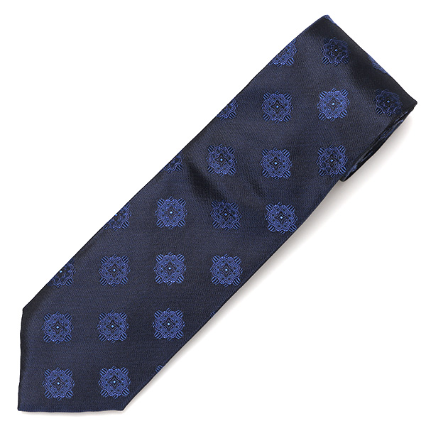  ネクタイ 総柄 メダリオン ブルー ネイビー 青色 日本製 ブランド シルク 100％ 無地 仕事 ビジネス 結婚式 披露宴 フランコスパダ Franco Spada