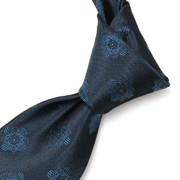  ネクタイ 総柄 メダリオン ターコイズ ブルー ネイビー 青色 日本製 ブランド シルク 100％ 無地 仕事 ビジネス 結婚式 披露宴 フランコスパダ Franco Spada
