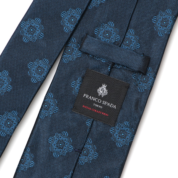  ネクタイ 総柄 メダリオン ターコイズ ブルー ネイビー 青色 日本製 ブランド シルク 100％ 無地 仕事 ビジネス 結婚式 披露宴 フランコスパダ Franco Spada