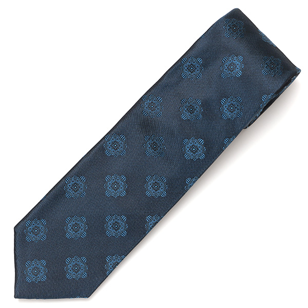  ネクタイ 総柄 メダリオン ターコイズ ブルー ネイビー 青色 日本製 ブランド シルク 100％ 無地 仕事 ビジネス 結婚式 披露宴 フランコスパダ Franco Spada