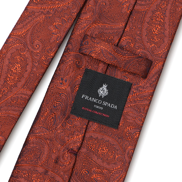  ネクタイ ペイズリー柄 オレンジ 橙色 日本製 ブランド シルク 100％ 無地 仕事 ビジネス 結婚式 披露宴 フランコスパダ Franco Spada