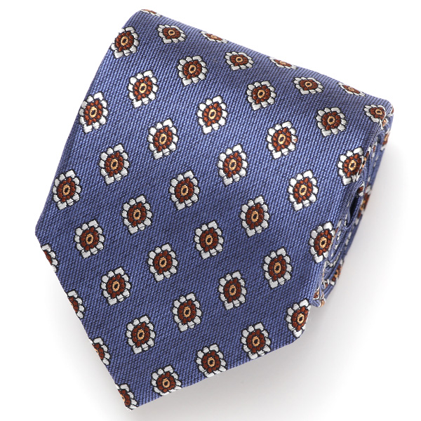 Franco Spada(フランコ スパダ) 小花 小紋柄 手縫い 共裏地 ネクタイ [fra0095] ブルー