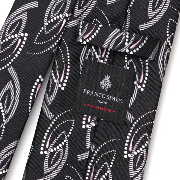  ネクタイ 日本製 手縫い 共裏地 シルク100％ ジオメトリック ペイズリー柄 ブラック 黒 黒色 ビジネス 仕事 結婚式 披露宴 パーティー 男性 メンズ 高級 プレゼント ギフト 化粧箱付き 30代 40代 50代 60代 フランコ スパダ Franco Spada