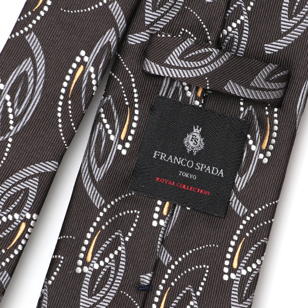  ネクタイ 日本製 手縫い 共裏地 シルク100％ ジオメトリック ペイズリー柄 ブラウン 茶 茶色 ビジネス 仕事 結婚式 披露宴 パーティー 男性 メンズ 高級 プレゼント ギフト 化粧箱付き 30代 40代 50代 60代 フランコ スパダ Franco Spada
