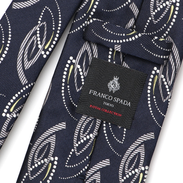 ネクタイ 日本製 手縫い 共裏地 シルク100% ジオメトリック ペイズリー柄 ブルー ネイビー 青色 ビジネス 仕事 結婚式 披露宴 パーティー 男性 メンズ 高級 プレゼント ギフト 化粧箱付き 30代 40代 50代 60代 フランコ スパダ Franco Spada