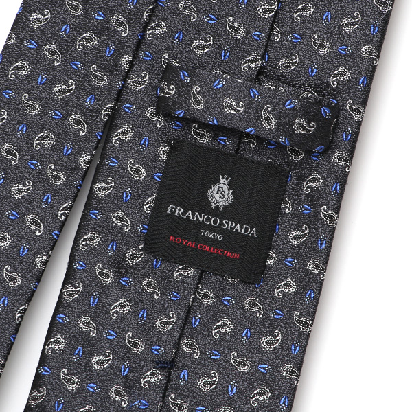 ネクタイ 日本製 手縫い 共裏地 シルク100% 小紋柄 ペイズリー グレー グレイ 灰色 ビジネス 仕事 フォーマル 結婚式 披露宴 パーティー 男性 メンズ 高級 プレゼント ギフト 化粧箱付き 30代 40代 50代 60代 フランコ スパダ Franco Spada