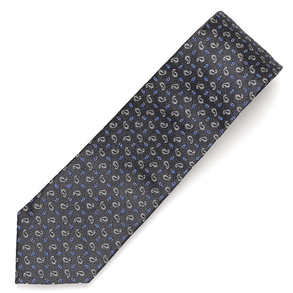 ネクタイ 日本製 手縫い 共裏地 シルク100% 小紋柄 ペイズリー グレー グレイ 灰色 ビジネス 仕事 フォーマル 結婚式 披露宴 パーティー 男性 メンズ 高級 プレゼント ギフト 化粧箱付き 30代 40代 50代 60代 フランコ スパダ Franco Spada