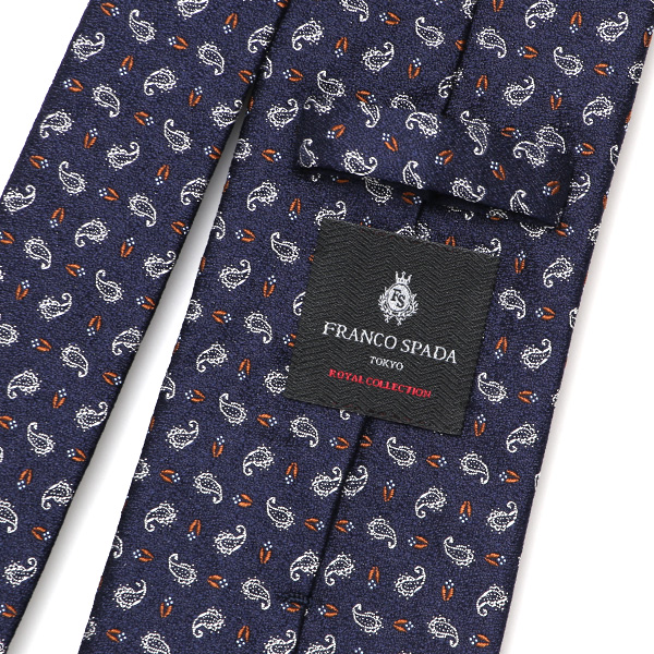  ネクタイ 日本製 手縫い 共裏地 シルク100％ 小紋柄 ペイズリー ブルー ネイビー 青色 ビジネス 仕事 フォーマル 結婚式 披露宴 パーティー 男性 メンズ 高級 プレゼント ギフト 化粧箱付き 30代 40代 50代 60代 フランコ スパダ Franco Spada