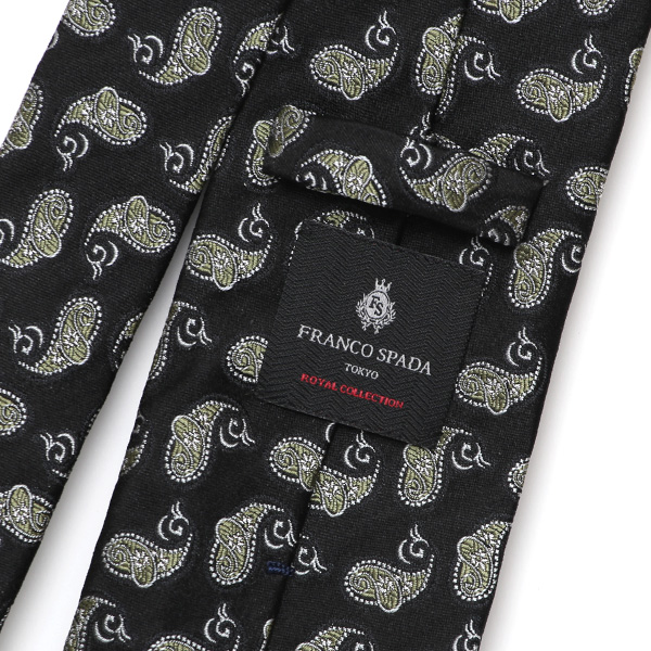  ネクタイ 日本製 手縫い 共裏地 シルク100％ 小紋柄 ペイズリー ブラック 黒 黒色 ビジネス 仕事 フォーマル 結婚式 披露宴 パーティー 男性 メンズ 高級 プレゼント ギフト 化粧箱付き 30代 40代 50代 60代 フランコ スパダ Franco Spada