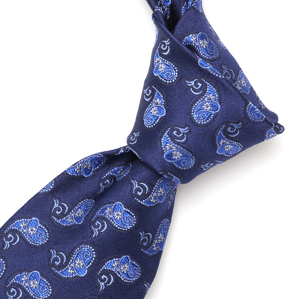 ネクタイ 日本製 手縫い 共裏地 シルク100% 小紋柄 ペイズリー ブルー ネイビー 青色 ビジネス 仕事 フォーマル 結婚式 披露宴 パーティー 男性 メンズ 高級 プレゼント ギフト 化粧箱付き 30代 40代 50代 60代 フランコ スパダ Franco Spada