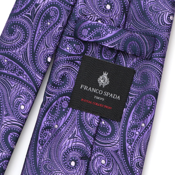  ネクタイ 日本製 手縫い 共裏地 シルク100％ 総柄 ペイズリー パープル 紫色 ビジネス 仕事 フォーマル 結婚式 披露宴 パーティー 男性 メンズ 高級 プレゼント ギフト 化粧箱付き 30代 40代 50代 60代 フランコ スパダ Franco Spada