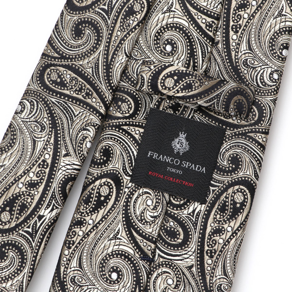  ネクタイ 日本製 手縫い 共裏地 シルク100％ 総柄 ペイズリー ゴールド 金色 ビジネス 仕事 フォーマル 結婚式 披露宴 パーティー 男性 メンズ 高級 プレゼント ギフト 化粧箱付き 30代 40代 50代 60代 フランコ スパダ Franco Spada