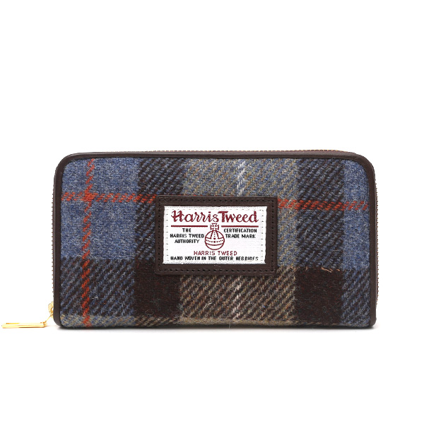 ハリスツイード(Harris Tweed) ラウンドファスナー 長財布 ブラウン