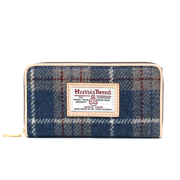 ハリスツイード(Harris Tweed) ラウンドファスナー 長財布 ブルー