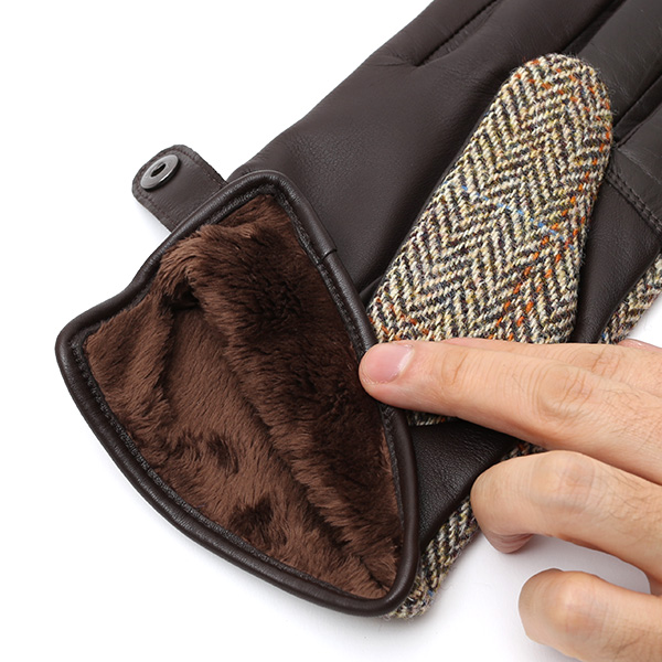  ハリスツイード(Harris Tweed) 手袋 メンズ 本革 レザー ブラウン 茶 茶色 スマホ対応 シープスキン(羊革) グローブ KURODA(クロダ)
