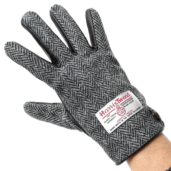  ハリスツイード(Harris Tweed) 手袋 メンズ 本革 レザー グレー グレイ 灰色 スマホ対応 シープスキン(羊革) グローブ KURODA(クロダ)