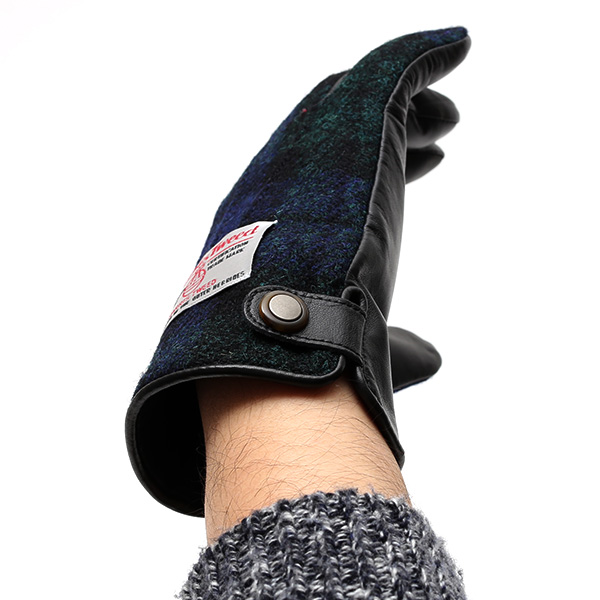  ハリスツイード(Harris Tweed) 手袋 メンズ 本革 レザー ブルー ネイビー 青色 スマホ対応 シープスキン(羊革) グローブ KURODA(クロダ)