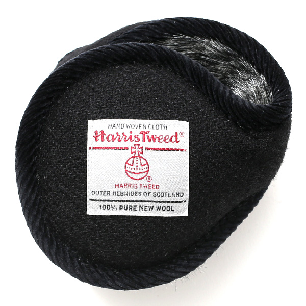 ハリスツイード(Harris Tweed) 無地 イヤーマフラー ブラック