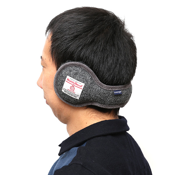  イヤーマフ イヤーマフラー メンズ 耳当て レディース 防寒 折りたたみ 通勤 通学 防風 耳あて 裏起毛 グレー グレイ 灰色 おしゃれ かわいい シンプル 無地 日本製 男女兼用 ブランド ハリスツイード(Harris Tweed)