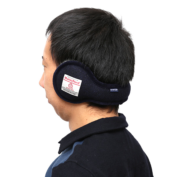  イヤーマフ イヤーマフラー メンズ 耳当て レディース 防寒 折りたたみ 通勤 通学 防風 耳あて 裏起毛 ブルー ネイビー 青色 おしゃれ かわいい シンプル 無地 日本製 男女兼用 ブランド ハリスツイード(Harris Tweed)