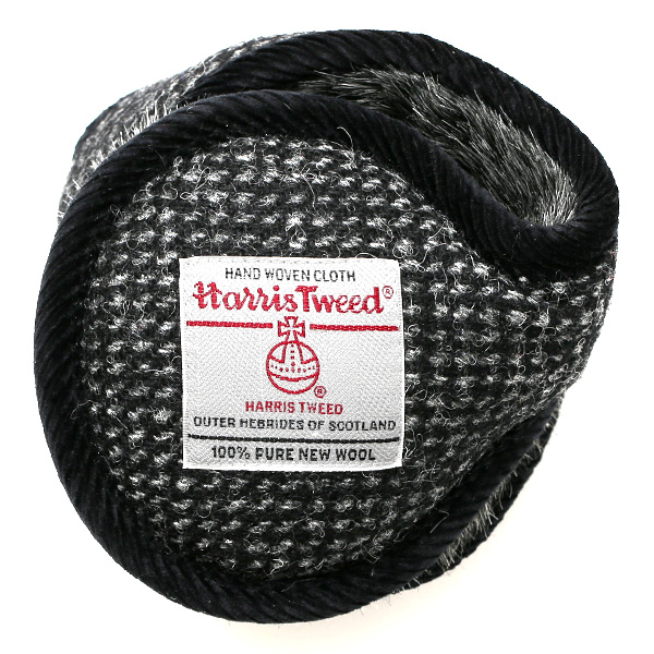 ハリスツイード(Harris Tweed) チェック柄 イヤーマフラー ブラック/グレーチェック