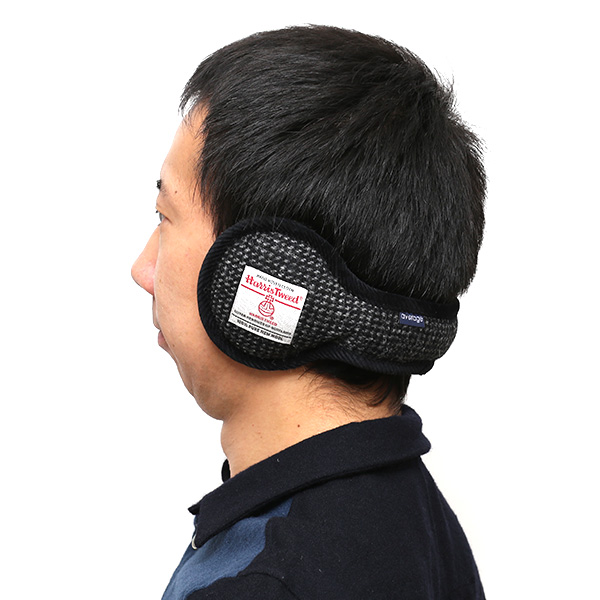  イヤーマフラー メンズ レディース 防寒 ブランド ハリスツイード かわいい おしゃれ チェック 柄 裏起毛 ブラック 黒 黒色 シンプル 耳あて イヤーウォーマー通勤 通学 男女兼用 国産 ハリスツイード(Harris Tweed)