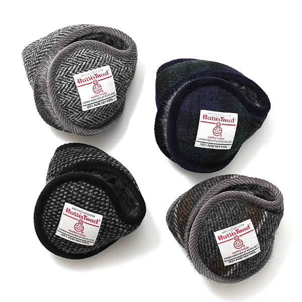  イヤーマフラー メンズ レディース 防寒 ブランド ハリスツイード かわいい おしゃれ チェック 柄 裏起毛 グレー グレイ 灰色 シンプル 耳あて イヤーウォーマー通勤 通学 男女兼用 国産 ハリスツイード(Harris Tweed)