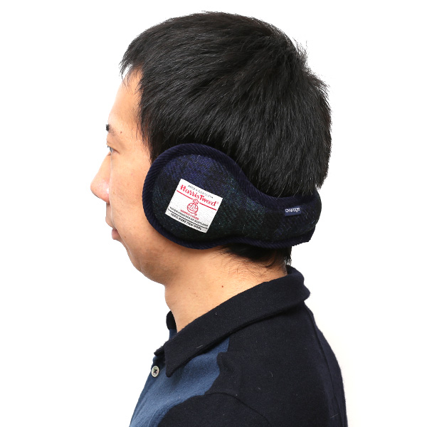  イヤーマフラー メンズ レディース 防寒 ブランド ハリスツイード かわいい おしゃれ チェック 柄 裏起毛 ブルー ネイビー 青色 シンプル 耳あて イヤーウォーマー通勤 通学 男女兼用 国産 ハリスツイード(Harris Tweed)