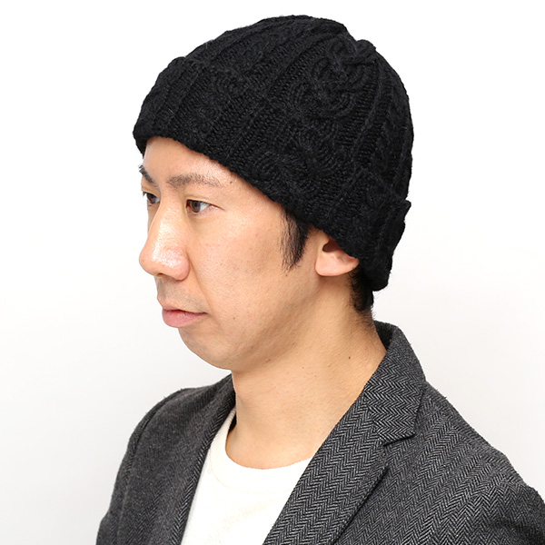  ハイランド2000 ニットキャップ アルパカ 80％ ニット帽 メンズ レディース ボブキャップ アランニット ケーブル編み 英国製 定番モデル 手織り ブラック 黒 黒色 スノーボード 防寒 ゴルフ 帽子 大きいサイズ イギリス製 HIGHLAND2000