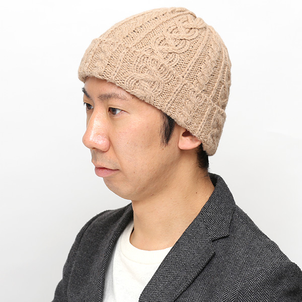  ハイランド2000 ニットキャップ アルパカ 80％ ニット帽 メンズ レディース ボブキャップ アランニット ケーブル編み 英国製 定番モデル 手織り キャメル ブラウン 茶 茶色 スノーボード 防寒 ゴルフ 帽子 大きいサイズ イギリス製 HIGHLAND2000
