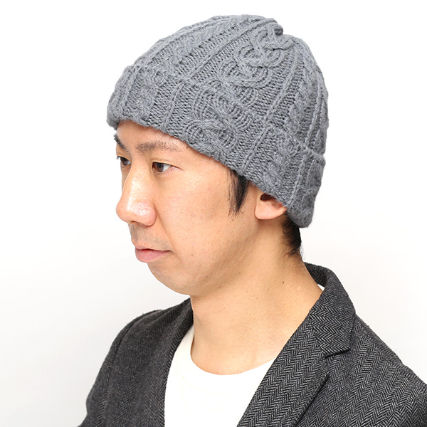  ハイランド2000 ニットキャップ アルパカ 80％ ニット帽 メンズ レディース ボブキャップ アランニット ケーブル編み 英国製 定番モデル 手織り グレー グレイ 灰色 スノーボード 防寒 ゴルフ 帽子 大きいサイズ イギリス製 HIGHLAND2000