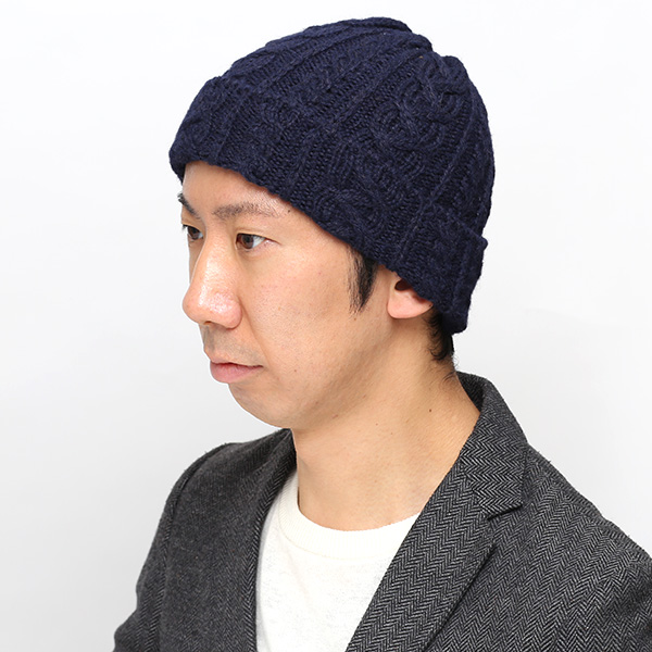  ハイランド2000 ニットキャップ アルパカ 80％ ニット帽 メンズ レディース ボブキャップ アランニット ケーブル編み 英国製 定番モデル 手織り ブルー ネイビー 青色 スノーボード 防寒 ゴルフ 帽子 大きいサイズ イギリス製 HIGHLAND2000